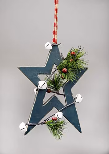 Shatchi Green Wooden Star Hanging Decoration W/D/H: 25 x 1.2 x 36 cm