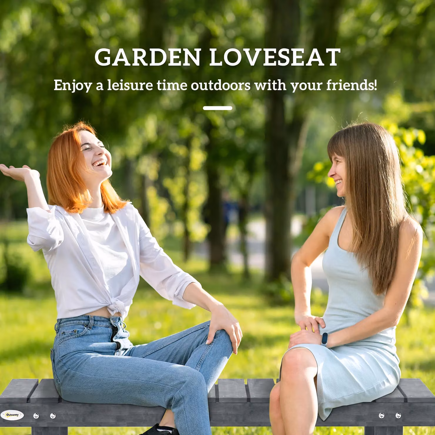OUTSUNNY Grey Fir Wood 2 Person Outdoor Garden Bench Loveseat, W: 110 cm – 3