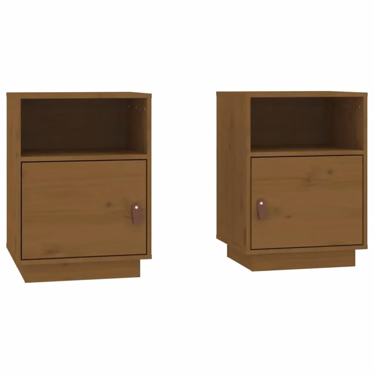 Berkfield Home Set of 2 Honey Brown Solid Wood Pine Bedside Cabinets W: 40 cm, D: 34 cm, H: 55 cm