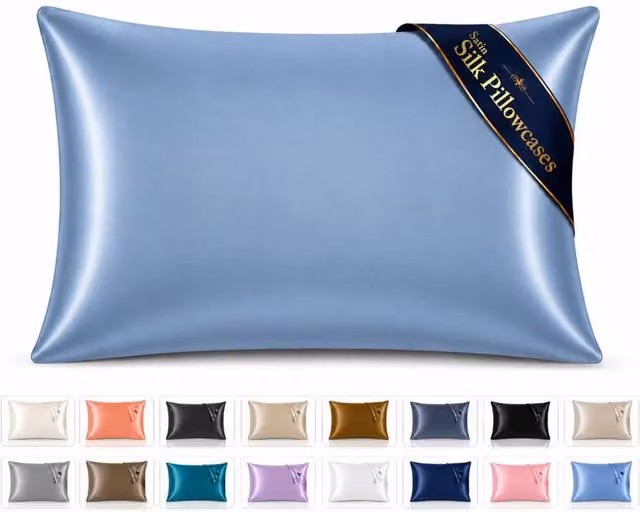 Pamposh Pack of 2 Ultra Soft Mako Satin Silk Pillow Cases in Blue – 1