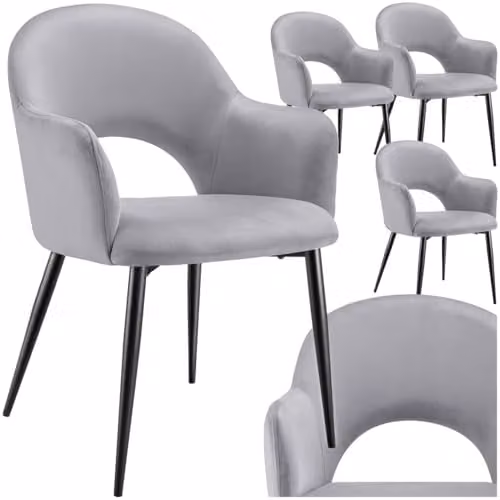 tectake Set of 4 Sasha Dining Chairs in Grey Velvet Fabric with Metal Legs, W/D/H: 57 x 61.5 x 87.5 cm