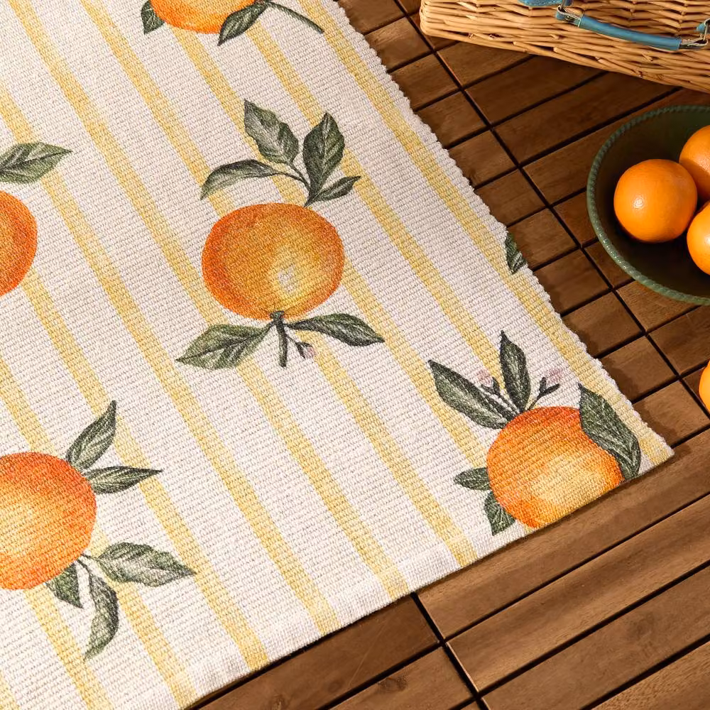 Furn Fruits Oranges Gingham Indoor/Outdoor Woven Rug in Yellow, W/D: 120 x 170 cm – 3