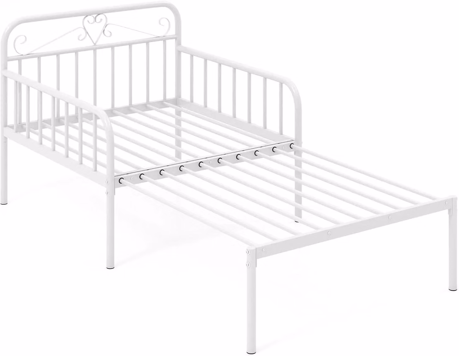 Gymax Extendable Single Metal Daybed Frame with Trundle and Slats Support in White, W: 90 cm, L: 200 cm – 3