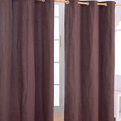 HOMESCAPES Plain Chocolate Brown Eyelet Curtain Pair, Width: 137 cm, Drop: 228 cm
