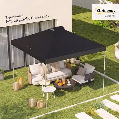 Outsunny Black Pop Up Gazebo Canopy Replacement Cover with UV50+ Protection, W x D: 3 x 3 m – 2