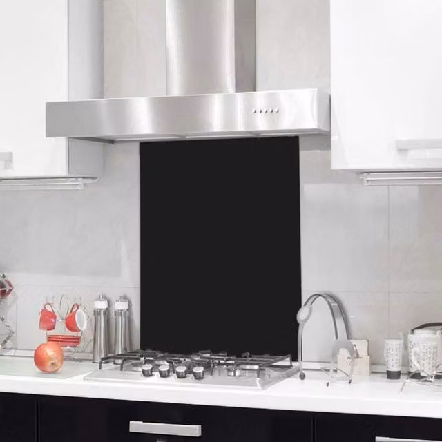 BELOFAY Black Tempered Glass Kitchen Splashback, W: 60 cm, H: 65 cm, 6 mm Thick