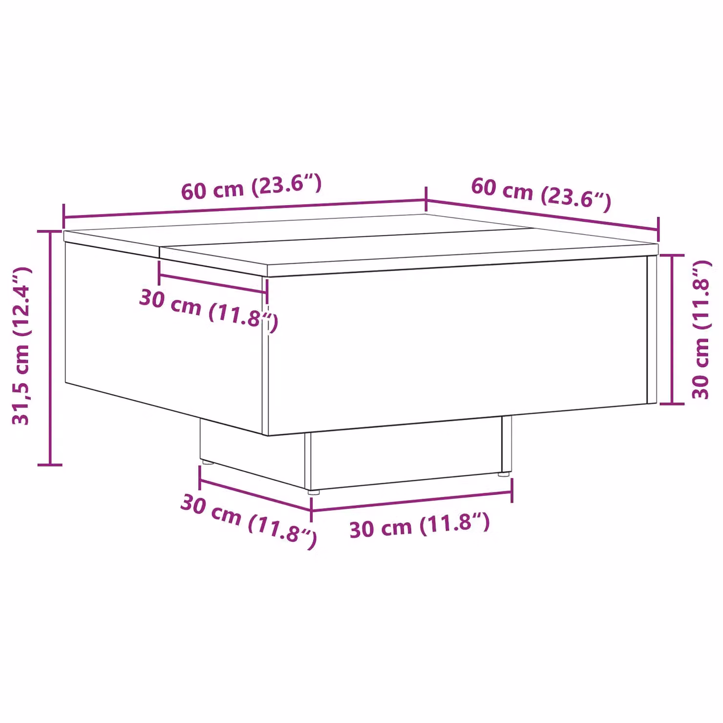 Berkfield Home Black Square Coffee Table, W/D/H: 60 x 60 x 31.5 cm – 4