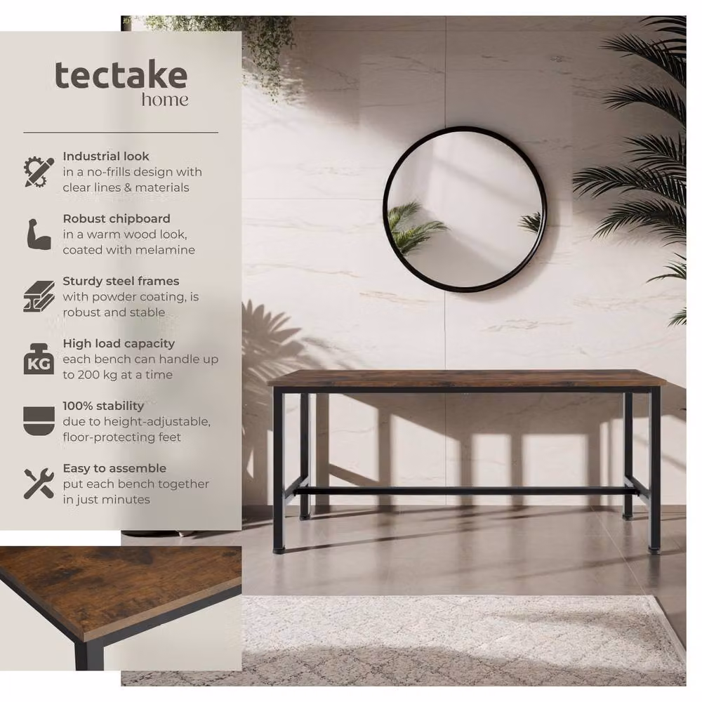 tectake Fairfield Pair of Benches in Brown and Black, W/D/H: 108 x 32.5 x 50 cm – 2