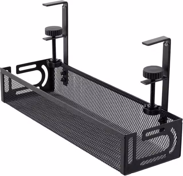 PAWNORA Black Metal Under Desk Cable Management Tray No-Drill – 1