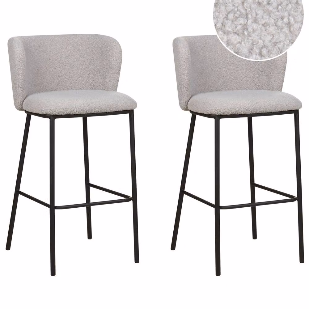 Wyld and Coco Set of 2 Grey Boucle Armless Curved Bar Chairs with Black Metal Legs – 2