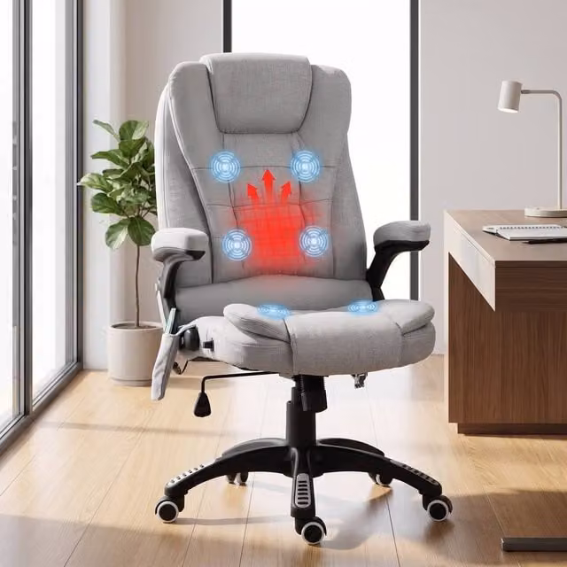 ERGOVEXA Grey Fabric Executive Office Chair with Headrest and Armrests – 1