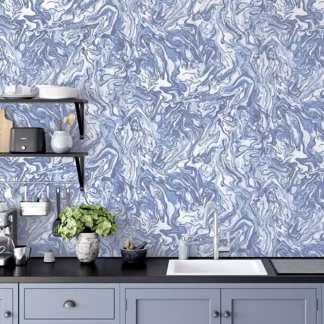 Arthouse Abstract Liquid Marble Wallpaper in Blue