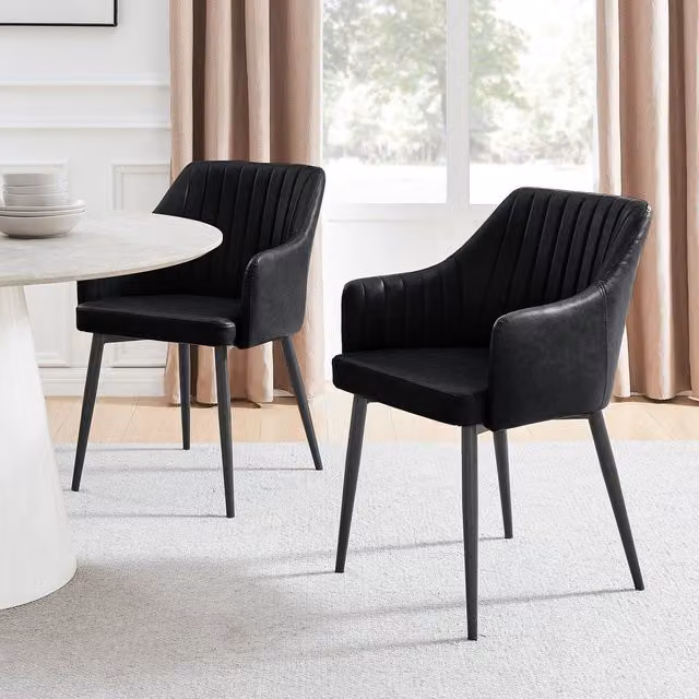 FurnitureboxUK Set of 2 Calla Faux Leather Dining Chairs with Black Metal Legs – 1