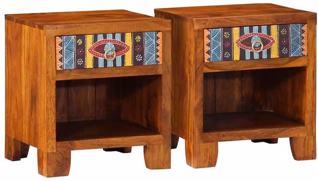 Berkfield Home Set of 2 Acacia Wood Bedside Cabinets in Brown, W/D/H: 40 x 35 x 45 cm