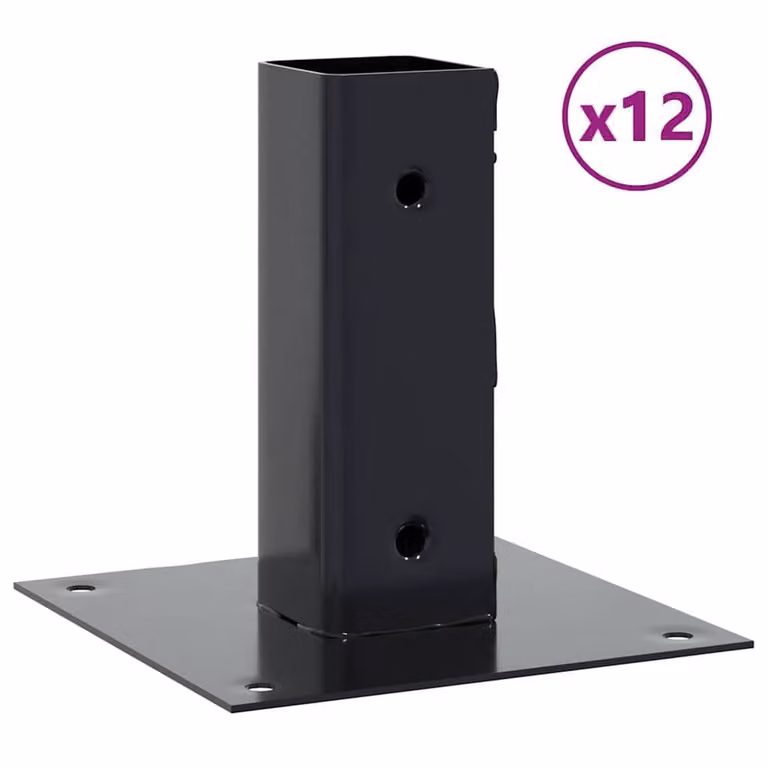 Berkfield Home Square Post Bases, 12 Pack, Anthracite, Powder-coated Steel, 51 x 51 mm