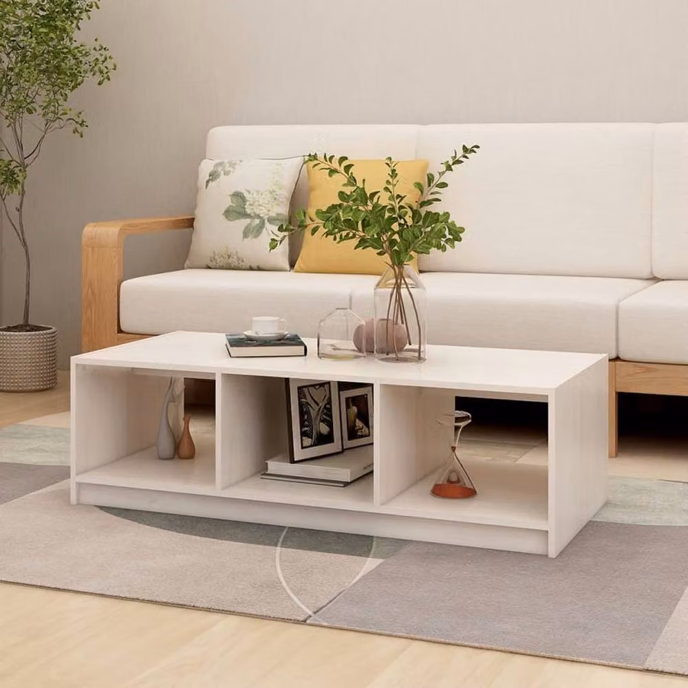 Berkfield Home Modern White Solid Pinewood Coffee Table W/D/H: 110 x 50 x 34 cm – 1