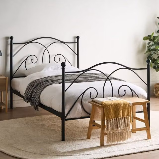 Wyld and Coco Retro Metal Panel Bed in Black, W/D/H: 120 x 200 cm