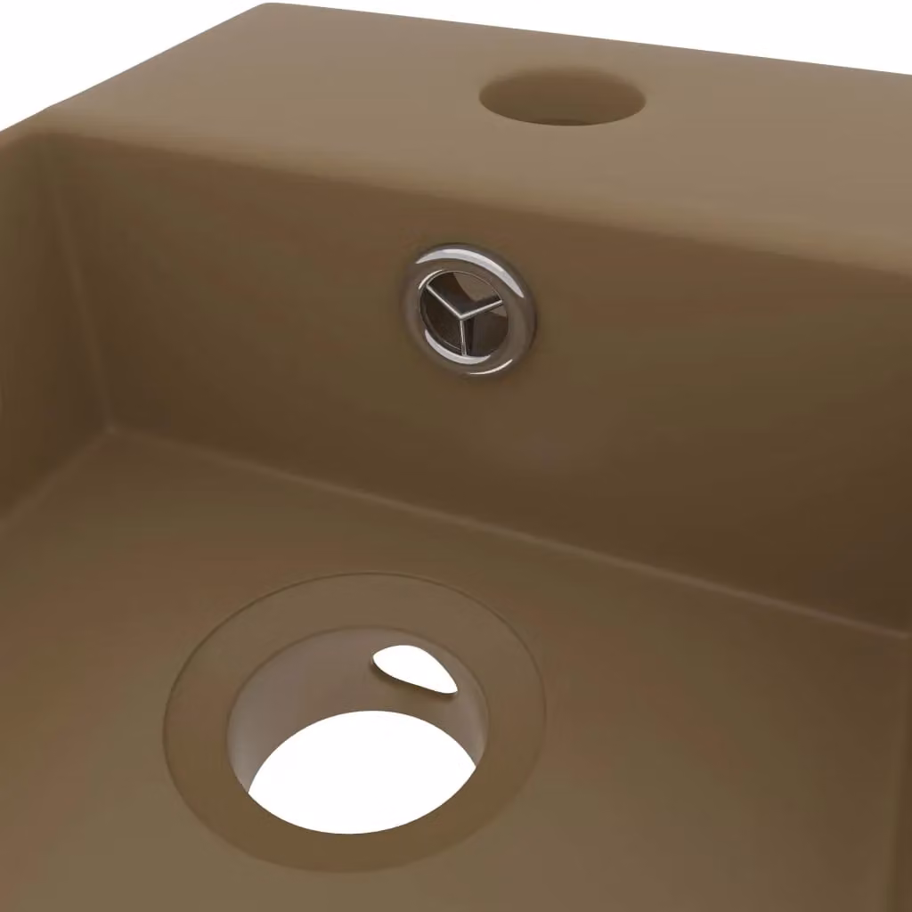 Berkfield Home Rectangular Ceramic Countertop Bathroom Sink with Overflow in Beige – 3