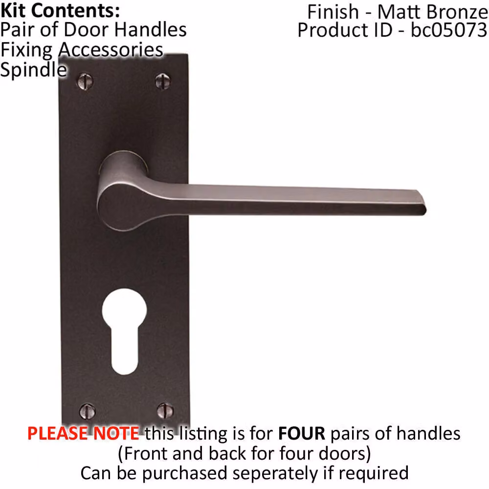 Loops 4 Pair Flat Straight Handles with Slim Euro Lock Backplate, Matt Bronze, W: 150 mm, H: 50 mm – 2