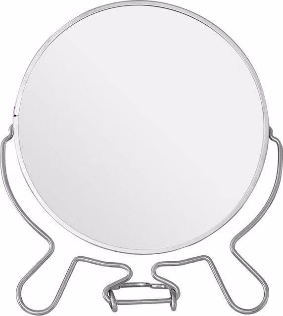 Premier Housewares Silver Effect Two Sided Round Small Shaving Mirror with Swivel Function, W/D/H: 15.0 x 13.0 x 8.0 cm