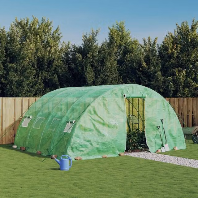 Berkfield Home Green Steel Frame Greenhouse with Plastic Cover, W/D/H: 5 x 4 x 2.3 m