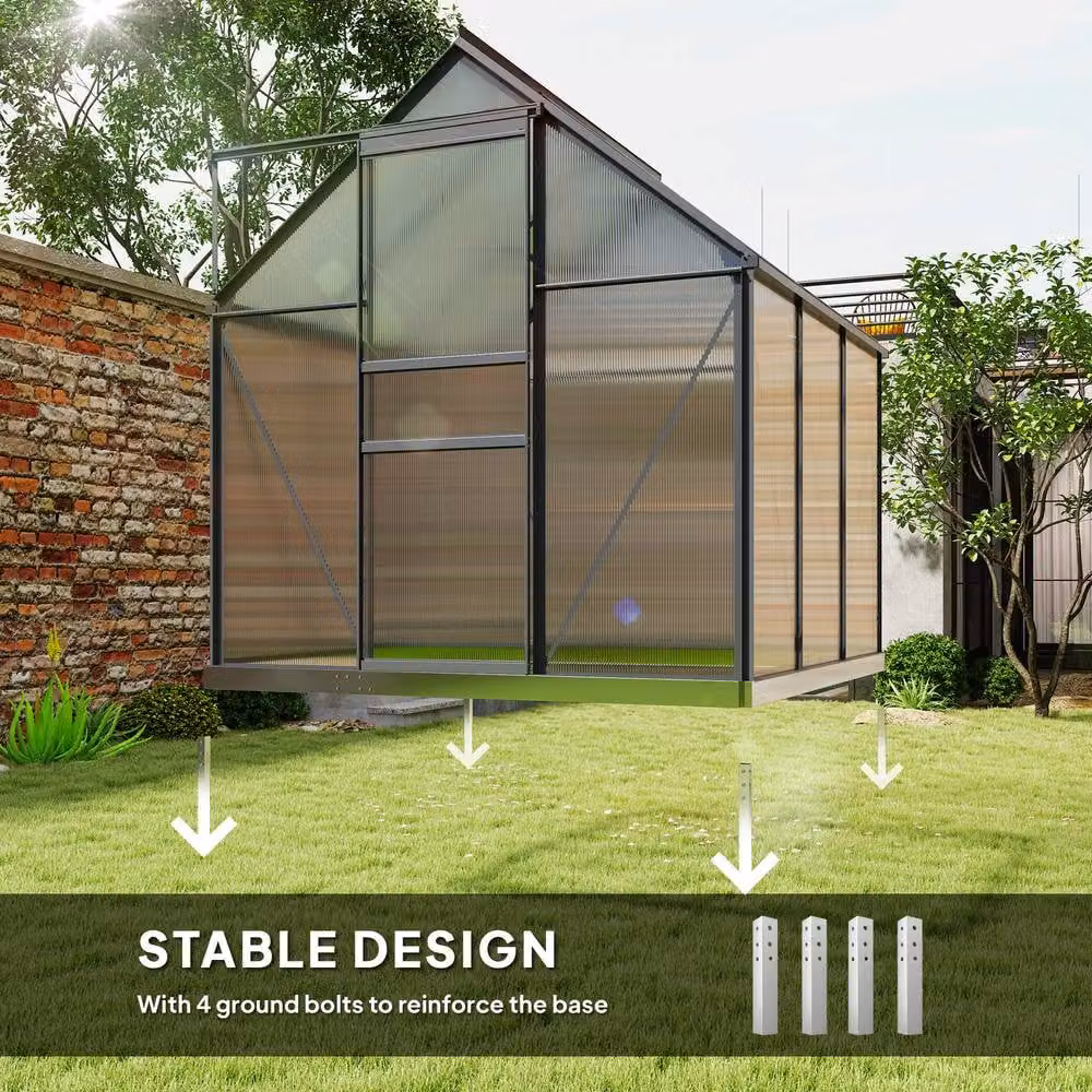 STILVORA Walk-In Greenhouse with Sliding Door and Polycarbonate Windows in Grey, W/D/H: 190 x 190 x 190 cm – 6