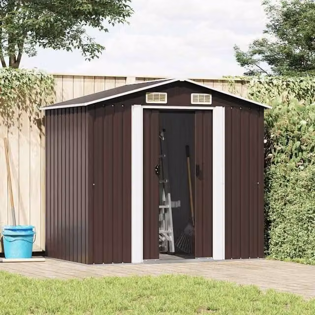 Berkfield Home Garden Storage Shed in Brown Galvanised Steel, W/D/H: 204 x 132 x 186 cm