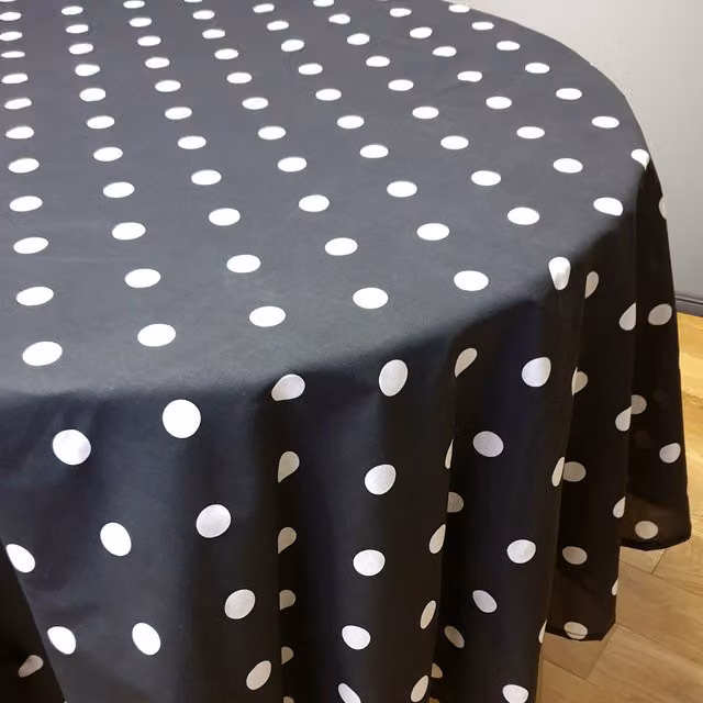 My Home Retro Polka Dot Round Tablecloth in Black and White, Width: 177.8 cm