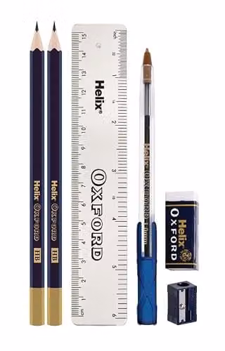 Helix Oxford Student Stationery Set in Blue with Ruler, Eraser, Pencil Sharpener, Pencils and Ballpoint Pen – 3