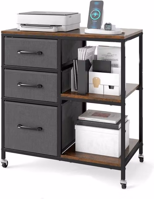 Costway 3 Drawer Mobile File Cabinet and Rolling Printer Stand in Brown