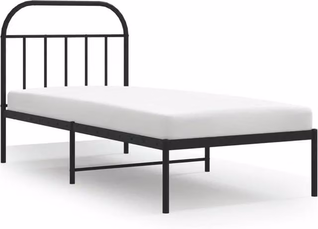 Berkfield Home Metal Bed Frame with Headboard in Black, W/D/H: 90 x 190 cm – 1