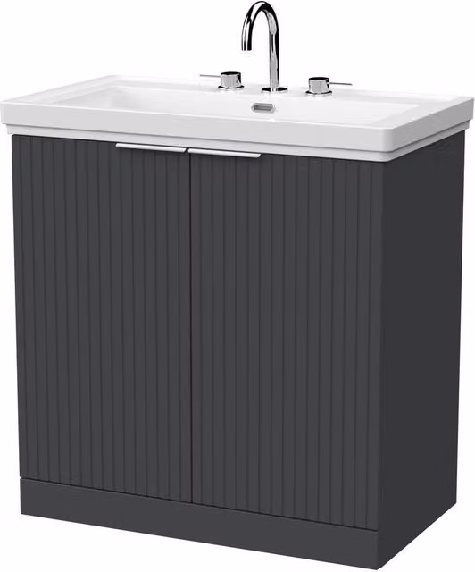 Balterley Callingwood 2 Door Vanity Unit and 3TH Fireclay Basin, Dark Grey, Width: 80 cm