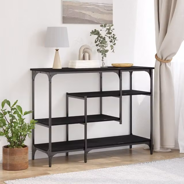 Berkfield Home Black Oak Console Table with Steel Frame, W/D/H: 100 x 35 x 75 cm – 1