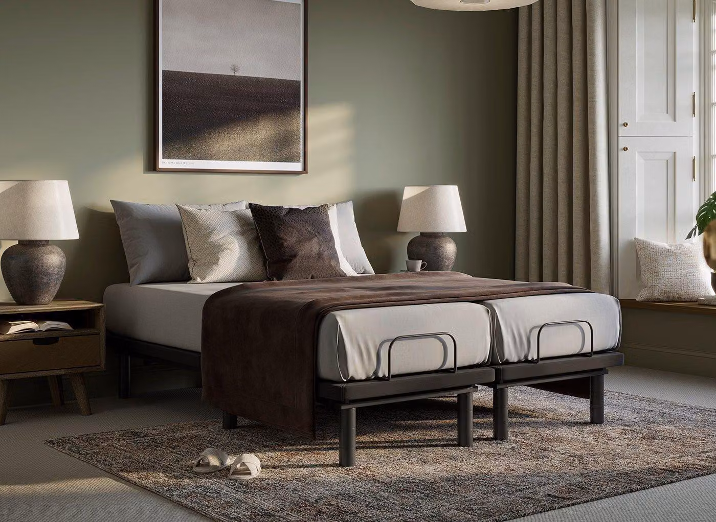 Ergomotion Smart Adjustable Platform Bed Frame in Black with Massage, Zero Gravity, and USB Charging Port