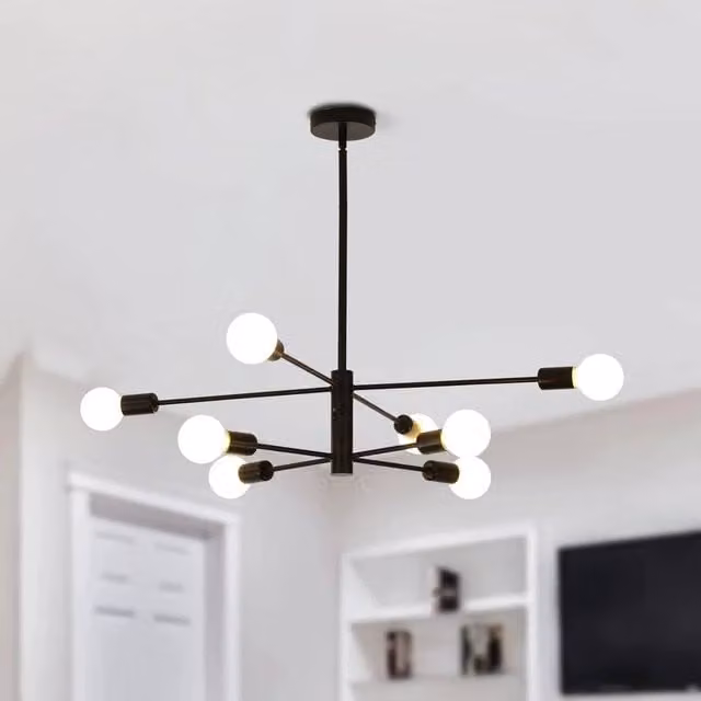NIVOR 8-Light Sputnik Chandelier, Adjustable Mid-Century Modern Pendant Light in Black and Gold/Brass with E27 Fitting