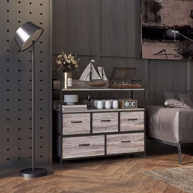 HOMCOM Grey Wood Effect 6 Drawer Bedroom Chest of Drawers with Shelf – 1
