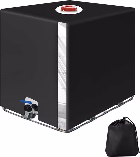 FLAVORA Heavy Duty Black Polyester IBC Container Cover for 1000 Litre Containers, W/D/H: 100 x 15 cm – 1