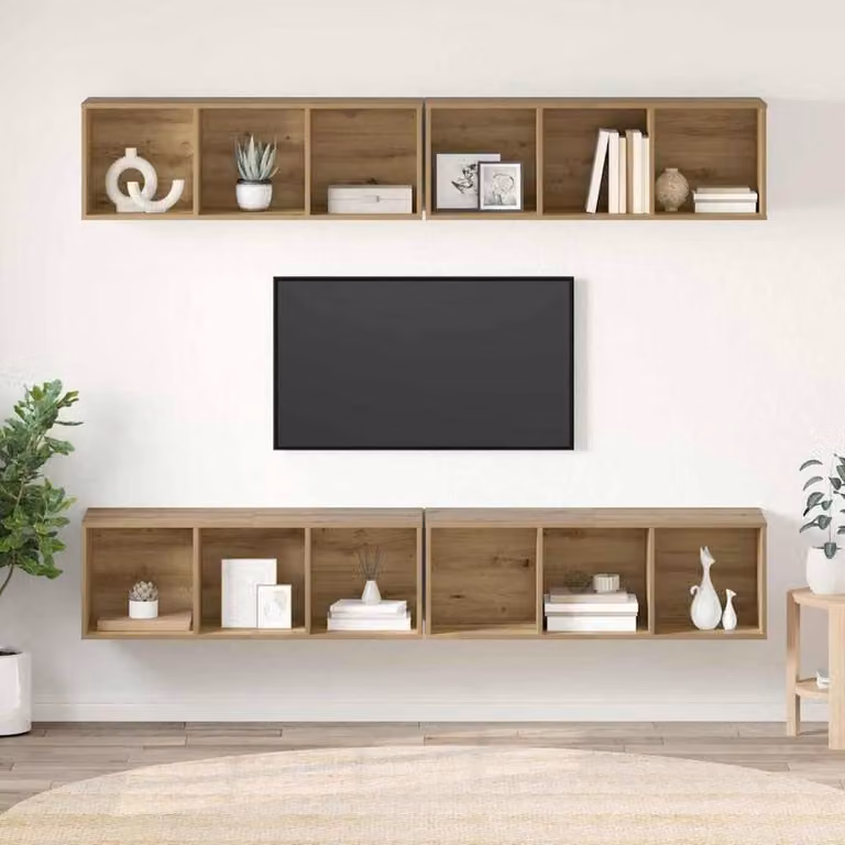 Berkfield Home Wall Mounted TV Cabinet with Internal Shelves in Artisan Oak Brown, W/D/H: 37 x 37 x 107.5 cm