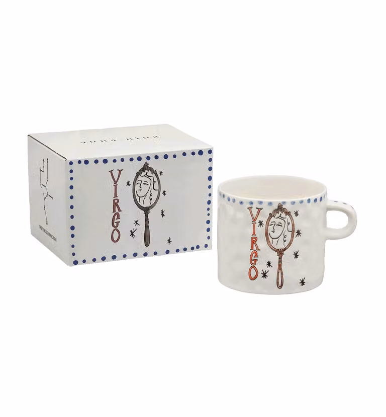 Anna + Nina Virgo Zodiac Stoneware Tea Mug, White, 500 ml