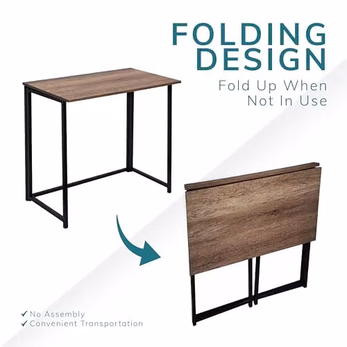 House of Home Industrial Style Folding Computer Desk in Black and Brown, W/D/H: 80 x 45 x 74 cm – 3