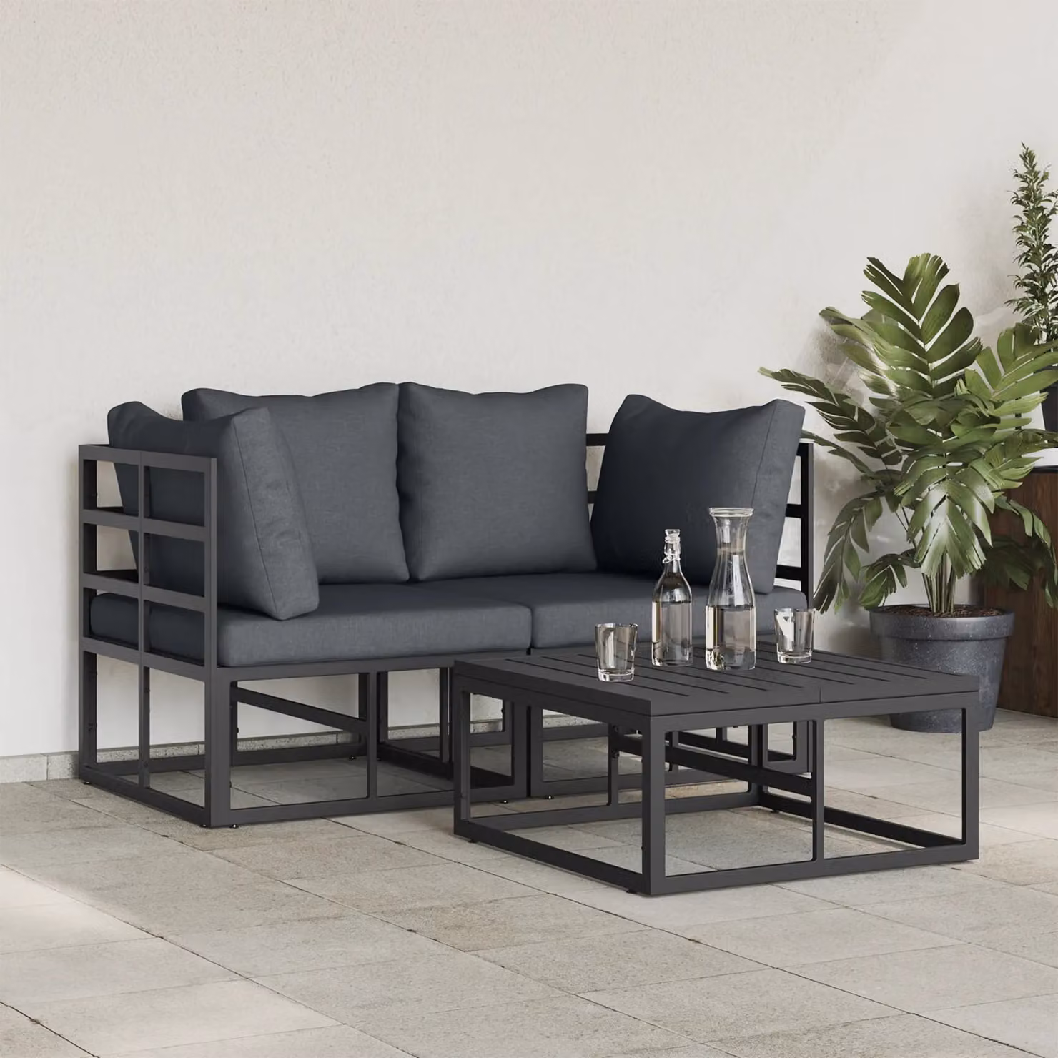 Berkfield Home 3 Piece Garden Sofa Set in Black with Powder Coated Aluminium Frame, W/D/H: 70 x 70 x 32 cm – 3