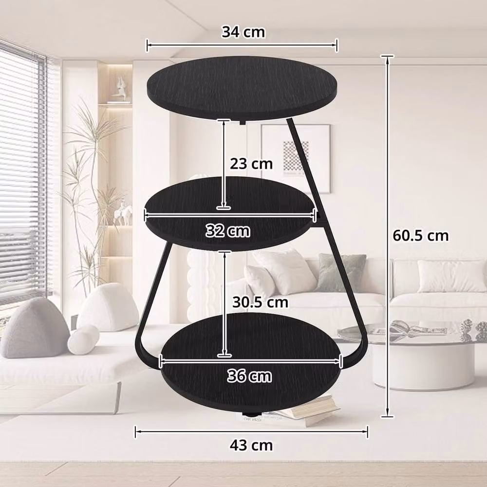 EONLION 3-Tier LED Lighted Side Table with Storage in Black – 2