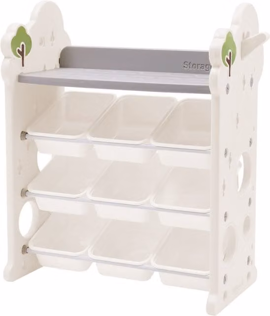 Livingandhome Childrens Toy Storage Organiser with 9 Bins and Shelf in Light Green
