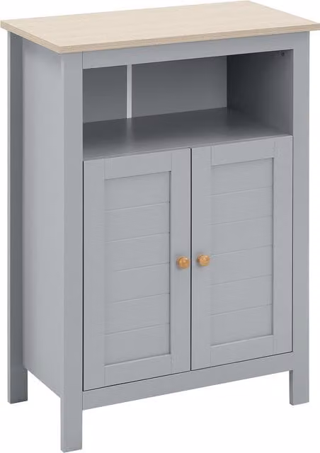 kleankin Grey Vintage Bathroom Floor Storage Cabinet with Double Hinged Doors and Adjustable Internal Shelf – 1