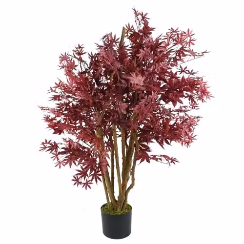 Botanik Red Autumn Palm Artificial Tree, H 120 x W 90 x D 90 cm