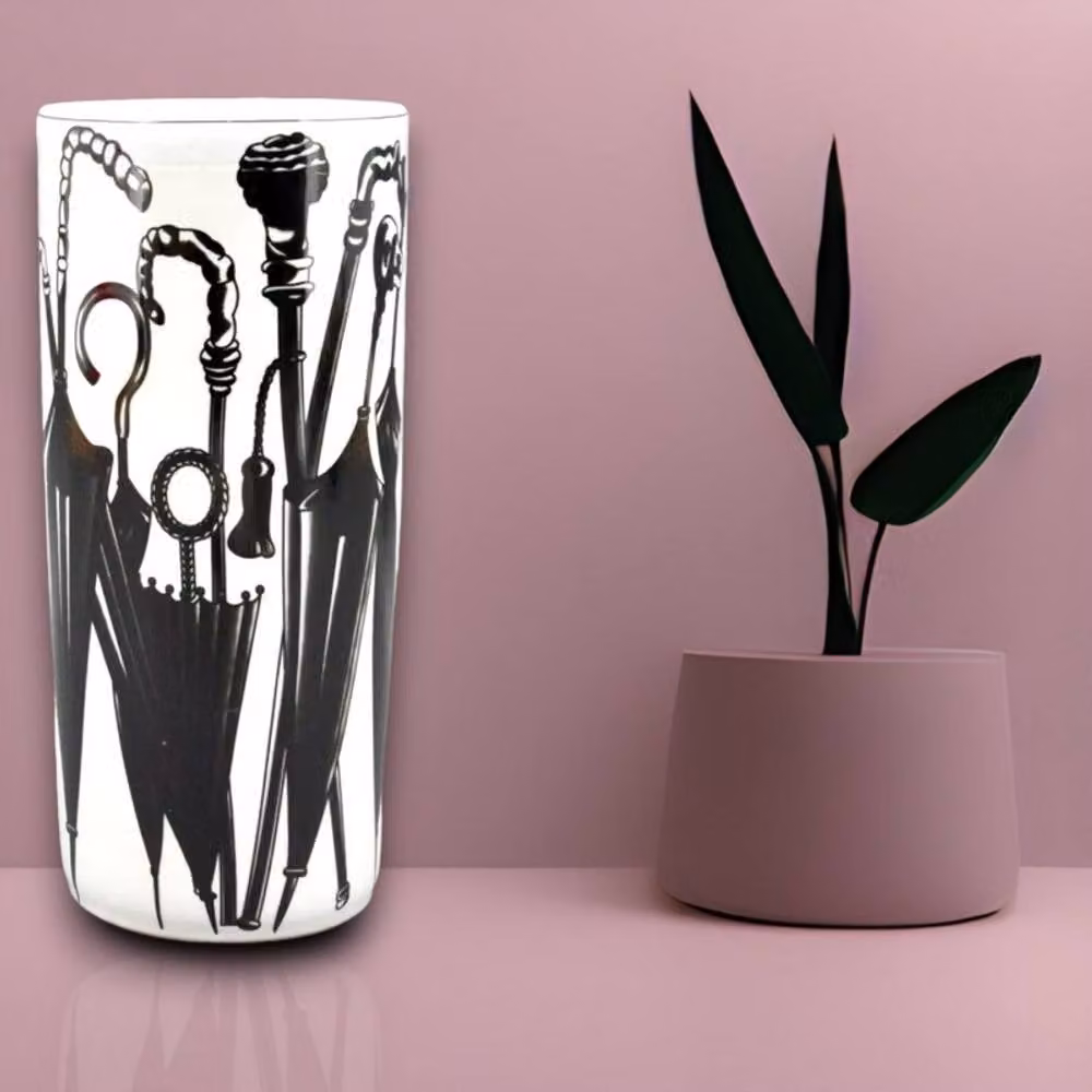 Minster Round Ceramic Umbrella Stand Vase in Black and White, W: 20 cm, D: 20 cm, H: 46 cm – 3