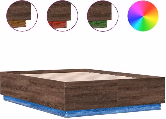 Berkfield Home Modern Double Bed Frame in Brown Oak with LED Under-Bed Lighting and USB Charging Ports, W: 135 cm, L: 190 cm – 1