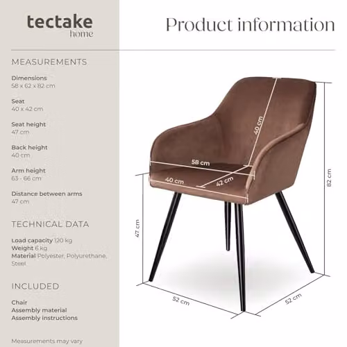 tectake Marilyn Dining Chair in Brown and Black Velvet Look with Armrests – 3