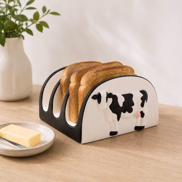 Widdop and Co Country Living Cow Ceramic Toast Rack in White, Black or Pink