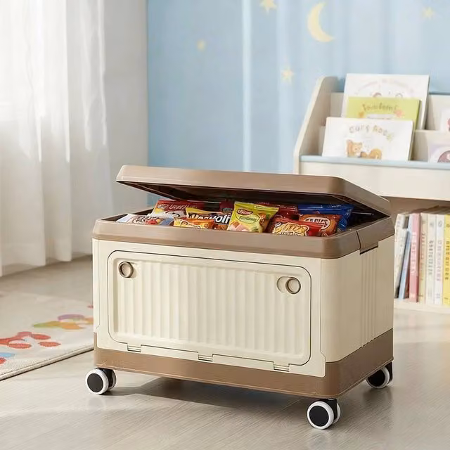 KORVIXA Creamy Large Folding Toy and Clothing Storage Box, Beige, W/D/H: 100 x 100 x 28 cm – 1